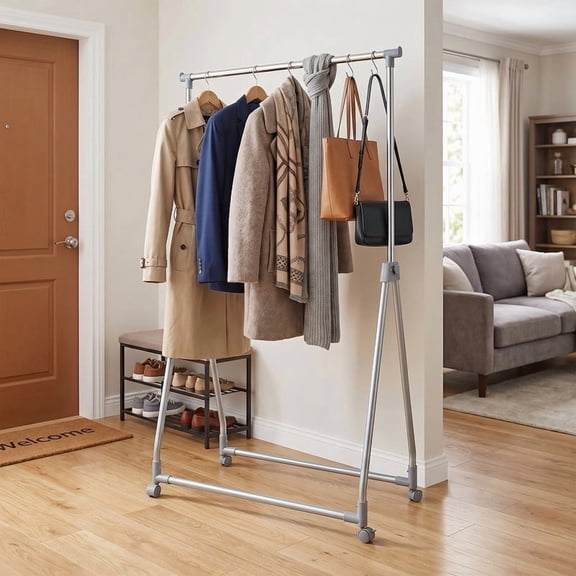 LIVIZA Heavy Duty Clothes Rack for Hanging Rod, Extendable Foldable Metal Clothes Rack for Display and Storage