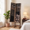 thumbnail image 1 of LIVIZA Mirrored Standing Jewelry Armoire Cabinet with Hooks & Storage Shelves, Full-Length Mirror Jewelry Organizer，Brown, 1 of 8