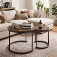 thumbnail image 1 of LIVIZA Modern Nesting Coffee Table Set of 2, 24 in Round Coffee Table for Small Place, End Side Tables Night Stand with Metal Frame，Rustic Brown, 1 of 8
