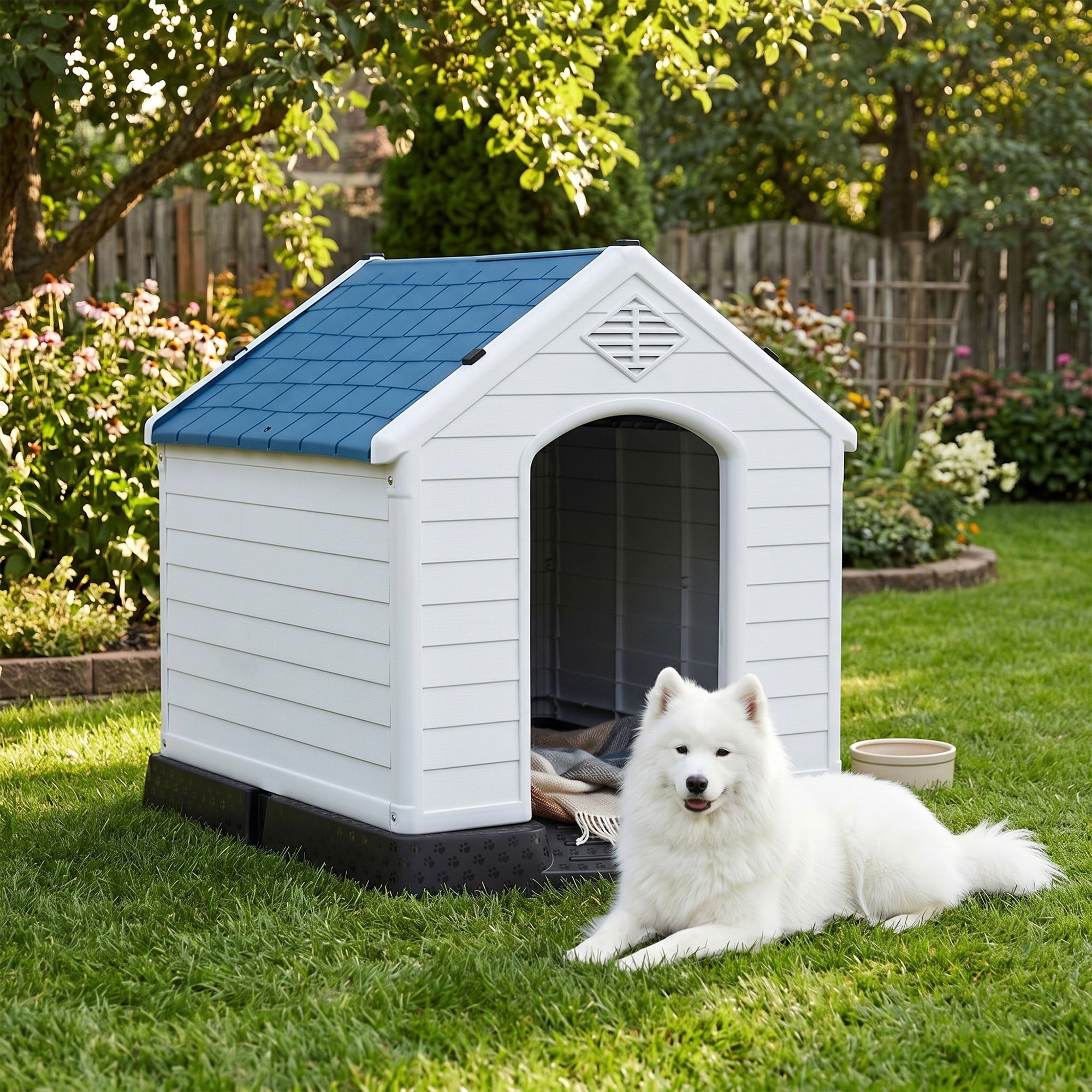 LIVIZA Plastic Dog House Outdoor Indoor for Small Medium Larige Dogss with Ventilation System and Fastening Device