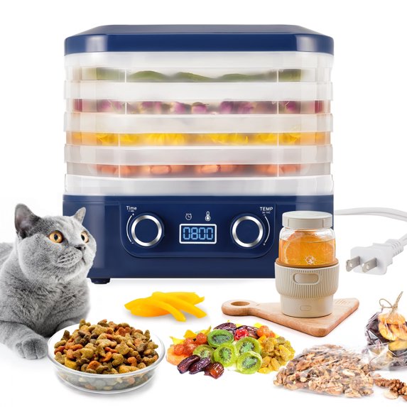 LIVOSA Food Dehydrator Machine Adjustable Temperature 48H Timer Auto Shutoff 5 Trays for Fruit Herbs Meat Veggies Dog Treats,Blue