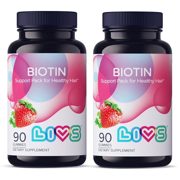 LIVS Biotin Gummies - 10,000 mcg Biotin Supplement - Supports Healthy Hair, Skin & Nails - Strawberry Flavor - Unisex - 180 Count (Pack of 2) with 90 Servings
