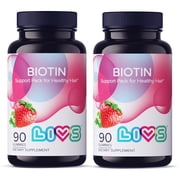 LIVS Biotin Gummies - 10,000 mcg Biotin Supplement - Supports Healthy Hair, Skin & Nails - Strawberry Flavor - Unisex - 180 Count Pack of 2 with 90 Servings