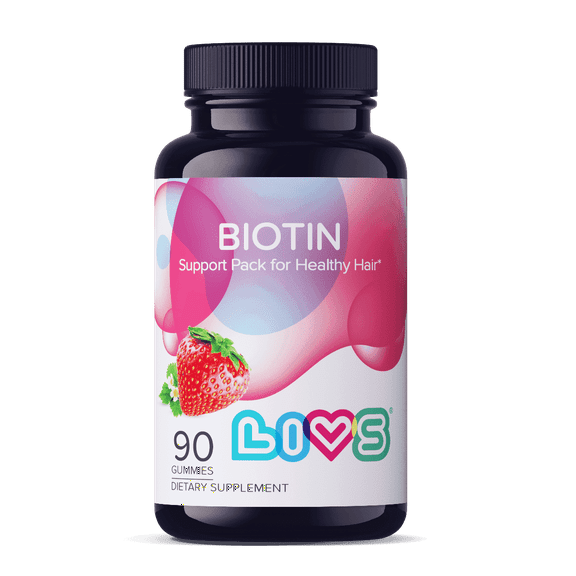 LIVS Biotin Gummies - 10,000 mcg Biotin Supplement - Supports Healthy Hair, Skin & Nails - Strawberry Flavor - Unisex - 90 Count with 45 Servings