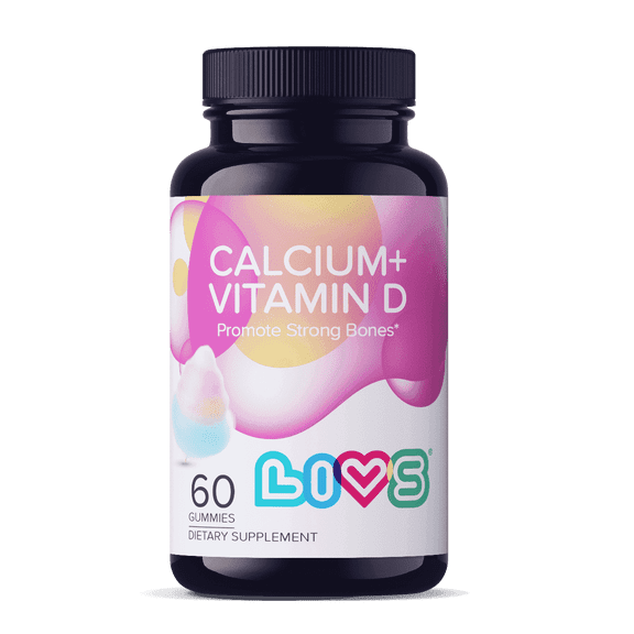 LIVS Calcium & Vitamin D3 Gummies, 1000 IU (25 Mcg) D3 + 170 mg Calcium, Bone & Immune Support, Vegan, Cotton Candy Flavor, 60 Count/30 Servings