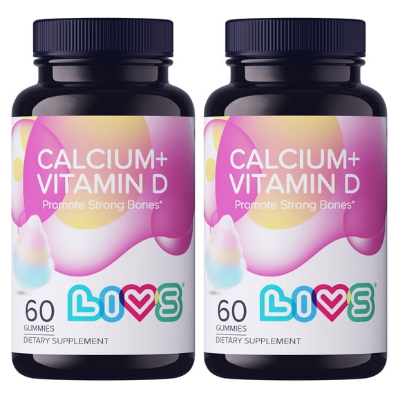 LIVS Calcium & Vitamin D3 Gummies, 1000 IU (25 mcg) D3 + 170 mg Calcium, Bone & Immune Support, Vegan, Cotton Candy Flavor, 60 Count/30 Servings