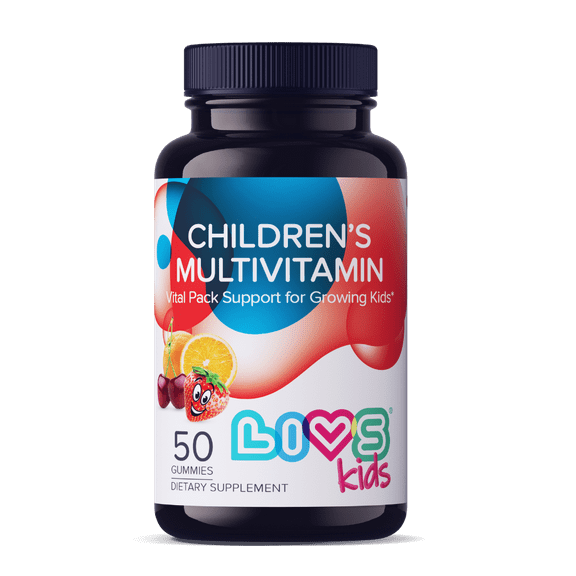 LIVS Children's Multivitamin Gummy with Essential Vitamins & Minerals, 50 Gummies in Orange & Cherry Flavors