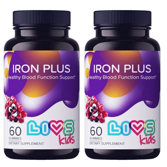 LIVS Iron Plus Gummies for Kids - Iron Gummies with Vitamin C, B12, Folate, Zinc & Biotin - Energy, Immune & Blood Support - Grape Flavor - 120 Count with 60 Servings