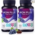 thumbnail image 1 of LIVS Iron Plus Gummies - Iron Gummies with Vitamin C, B12, Folate, Zinc & Biotin - Energy, Immune & Blood Support - Grape Flavor - Pack of 2 - 180 Count with 90 Servings, 1 of 11