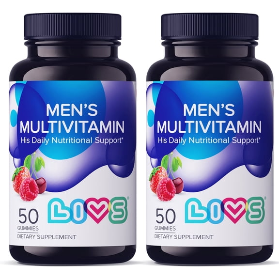 LIVS Men’s Multivitamin Gummies, Daily Energy & Muscle Support with Zinc & B12, Vegan, Berry Blend Flavor, (Pac k of 2) 100 Count