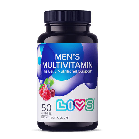 LIVS Men’s Multivitamin Gummies, Daily Energy & Muscle Support with Zinc & B12, Vegan, Berry Blend Flavor, 50 Count