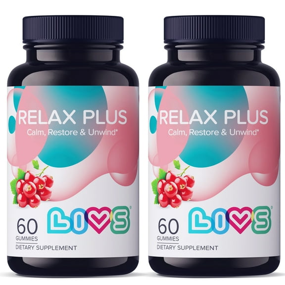 LIVS Relax Plus Gummies | Pack of 2 | Ashwagandha Root for Stress & Anxiety Support | Cherry Flavor | 120 Chews