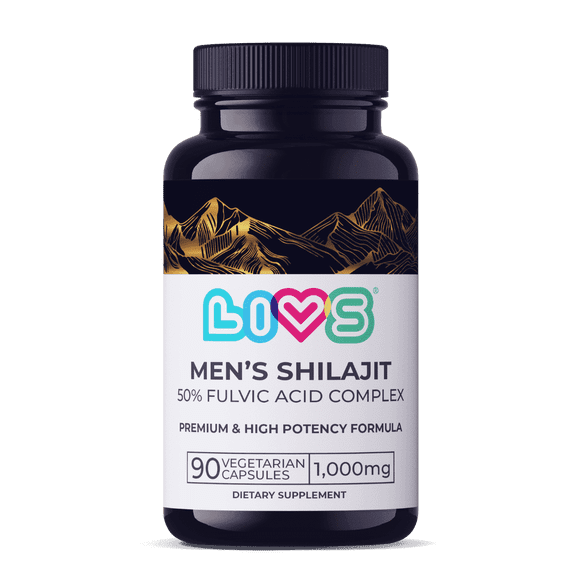 LIVS Men's Shilajit Capsules, 1000mg Himalayan Extract, 50% Fulvic Acid, Energy & Immune Support, Vegan, 90 Count (45 Servings)