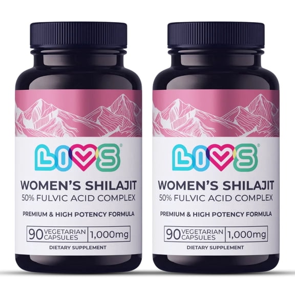 LIVS Women's Shilajit Capsules, 1000mg Himalayan Extract, 50% Fulvic Acid, Energy & Vitality Support, Vegan, (Pack of 2) 180 Count (90 Servings)