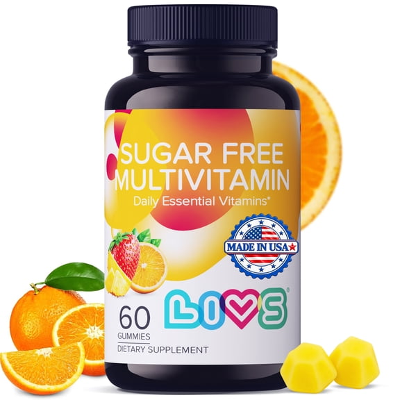 LIVS Sugar Free Multivitamin Gummies for Adults & Kids – Vegan Gummy Vitamin with A, C, D, B-Complex (B3, B5, B6, B12), Biotin & Zinc | Multivitamin Supplements for Overall Wellness & Support - 60 Ct