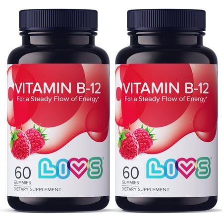 LIVS Vitamin B-12 Gummy | Pack of 2 | Extra Strength 1,500 Mcg Daily Supplement – 120 Raspberry Gummies