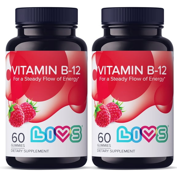 LIVS Vitamin B-12 Gummy | Pack of 2 | Extra Strength 1,500 Mcg Daily Supplement – 120 Raspberry Gummies
