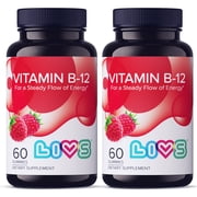 LIVS Vitamin B-12 Gummy | Pack of 2 | Extra Strength 1,500 Mcg Daily Supplement   120 Raspberry Gummies