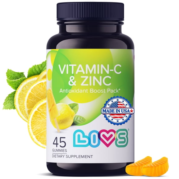 LIVS Vitamin C & Zinc Gummies, 250mg | Immune & Skin Health Support | 45 Vegan Gummies