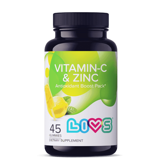 LIVS Vitamin C & Zinc Gummies, 250mg, Immune Support, Skin Health, Blood Pressure Regulation, 45 Vegan Gummies