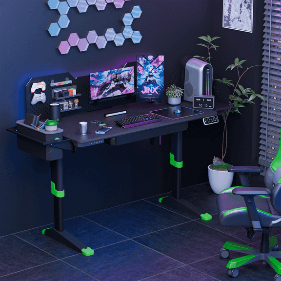 LIVTAB Adjustable Standing Desk with Storage Drawer Dual Motor, Wireless Charging, Cable Management & Pop-up Speakers