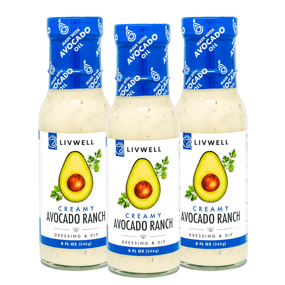 LIVWELL Dairy-Free Avocado Ranch Dressing & Dip, 8 oz Bottles, 3-Pack, Made with Avocado Oil, Gluten-Free