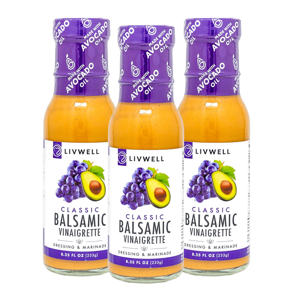 LIVWELL Dairy-Free Balsamic Vinaigrette Dressing & Marinade, 8 oz Bottles, 3-Pack, Made with Avocado Oil, Gluten-Free