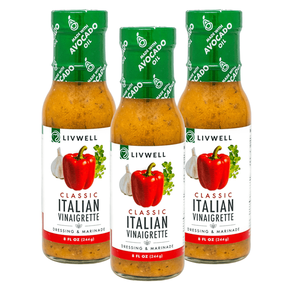 LIVWELL Dairy-Free Italian Vinaigrette Dressing & Marinade, 8 oz Bottles, 3-Pack, Made with Avocado Oil, Gluten-Free