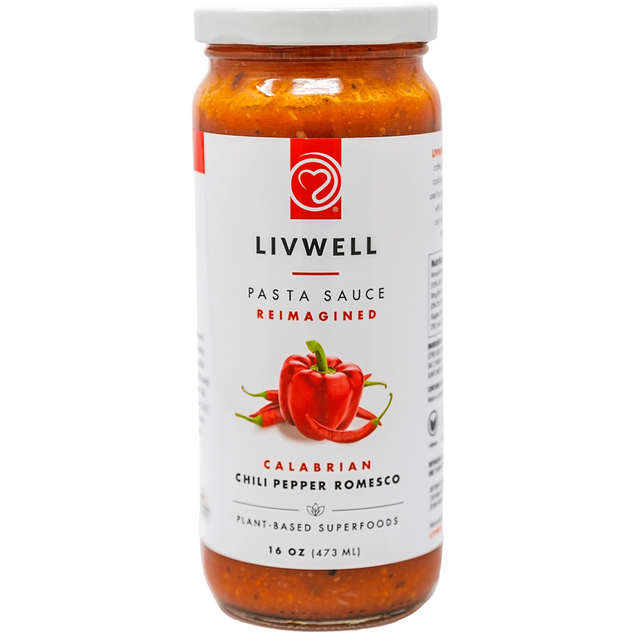 LIVWELL Calabrian Chili Pepper Romesco Pasta Sauce, Vegan, Dairy Free, Spicy, 16 oz