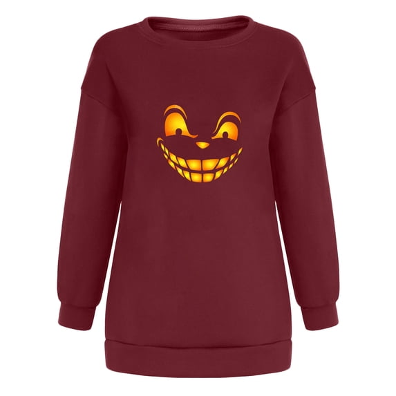 LIWEN Halloween Sweatshirt Grimace Print Long Sleeve Autumn Winter Round Neck Long Sleeve Pullover for Daily Wear