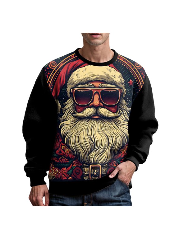 Christmas Sweatshirts for Men Fleece Lined Graphic Crewneck Pullover S-2XL (H,M)