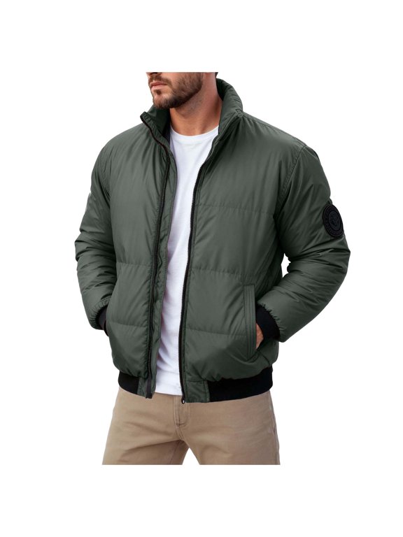 Men's Quilted Puffer Jacket Stand Collar Warm Winter Coat Casual Zip Up Outerwear (AG,M)