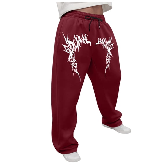 LIWENLI Men's Wide Leg Sweatpants Fleece Lined Baggy Pants with Open Bottom Drawstring Waist S-2XL (Brick Red,XXL)