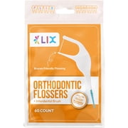 LIX Orthodontic Flossers for Braces + Interdental Brush, 60 Floss Picks Per Bag, Unflavored 60