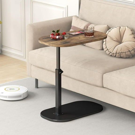 LIXI Adjustable C Shaped Coffee Table, 360° Rotatable Sofa Side Table with Height Adjustment, Ideal for Under Sofa (Brown)