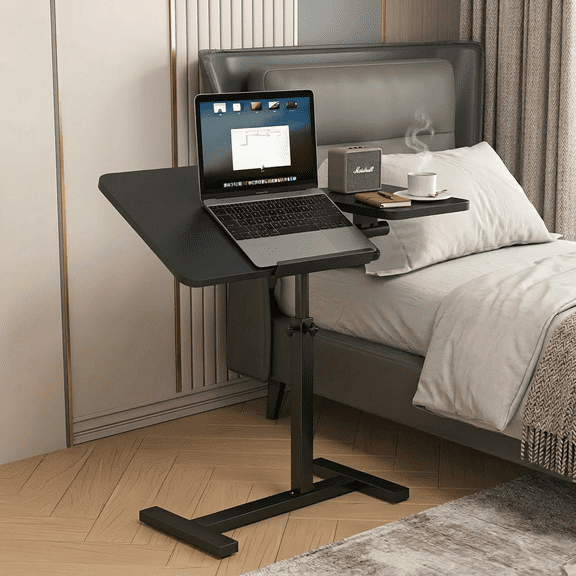 LIXI Adjustable Height Rotating Side Table – Space-Saving MDF Design with Silent Wheels for Small Homes (Black)