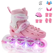 LIXI Adjustable Inline Skates for Women and Girls,Boys Featuring Illuminated Wheels Skates, Great for Outdoor Sports,Pink