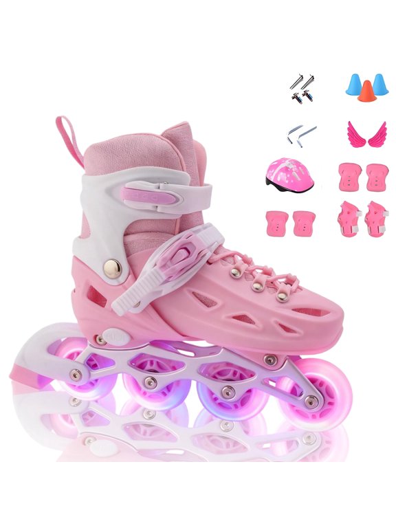 Adjustable Inline Skates for Women and Girls,Boy's Featuring Illuminated Wheels Skates, Great for Outdoor Sports,Pink