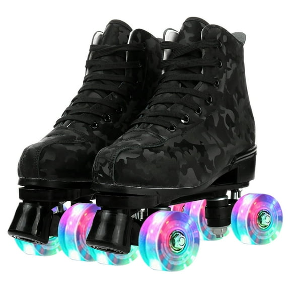 LIXI Black Roller Skates,Double Row Light-up Skates for Kids, Teens Adults,Durable PU Wheels(Women's 7.5/Men's 6.5)