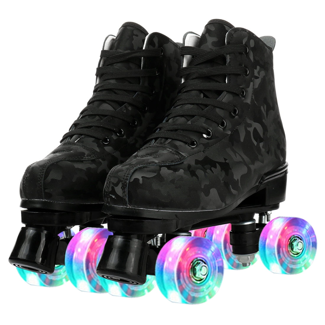 LIXI Black Roller Skates,Double Row Light-up Skates for Kids, Teens  Adults,Durable PU Wheels(Women's 8/Men's 7)