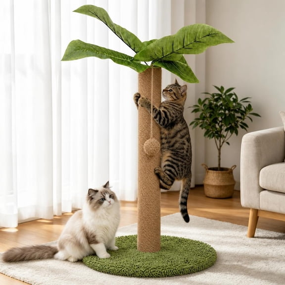 LIXI Cat Scratching Post, 20'' Tall Sisal rope Cat Scratch Post with Interactive Balls for Indoor Cats Adults Kitten,Single Column,Green