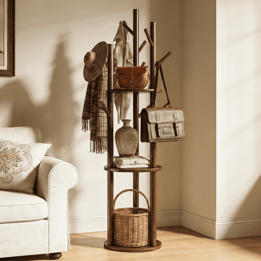 LIXI Coat Rack with 3 Shelves and 9 Hooks, Coat Rack Freestanding for ...