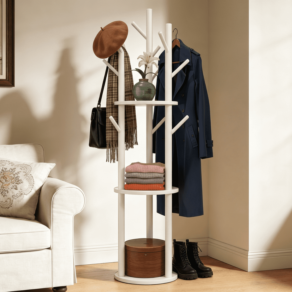 LIXI Coat Rack with 3 Shelves and 9 Hooks, Coat Rack Freestanding for ...