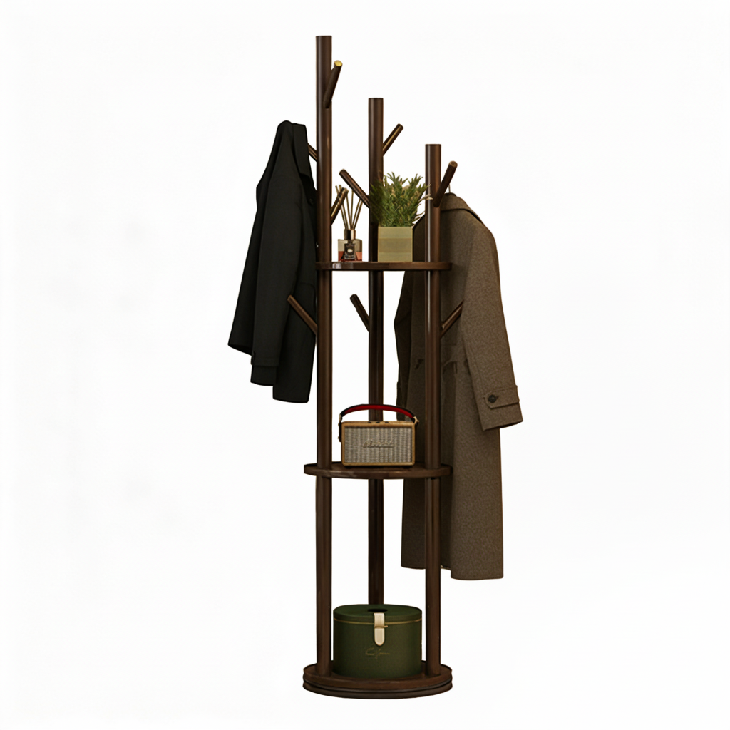 LIXI Coat Rotating Rack with 3 Shelves and 9 Hooks, Coat Rack ...