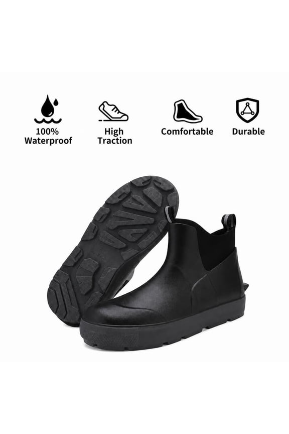 Deck Boots For Men, Ankle Rubber Rain boots,Waterproof Non-Slip Boots for Outdoor Gardening Fishing Boating Work (Black,11)