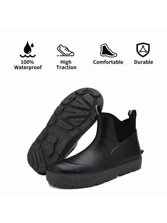 Deck Boots For Men, Ankle Rubber Rain boots,Waterproof Non-Slip Boots for Outdoor Gardening Fishing Boating Work (Black,11)