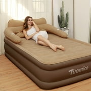 LIXI Dual-Layer Leak-Proof Inflatable Bed - Electric Pump & Removable Pillows | Foldable Queen Sofa Bed with 600lb Load Capacity Brown, Queen