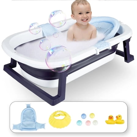 ​​LIXI Foldable Baby Bathtub,Portable PP Material Baby Tub with Network for Newborns to Toddlers (0-36 Months),Blue+Net