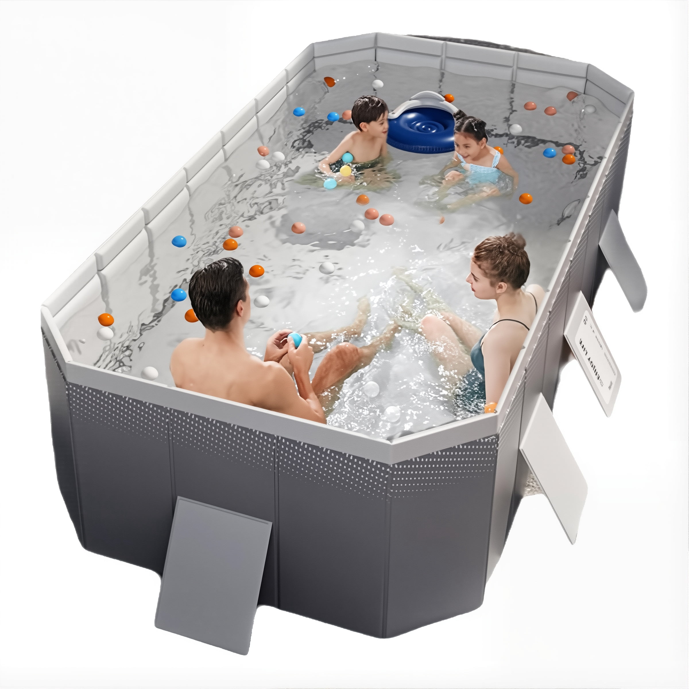 LIXI Foldable Pools,118in Family Non-inflatable Outdoor Swimming Pool 1-8 People,Kids Adults Use,113"×66"×20",Gray
