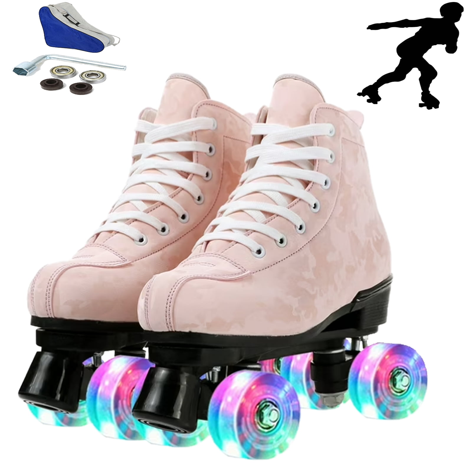 LIXI Pink Roller Skates,Double Row Light-up Skates for Kids, Teens  Adults,Durable PU Wheels(Women's 7.5/Men's 6.5)